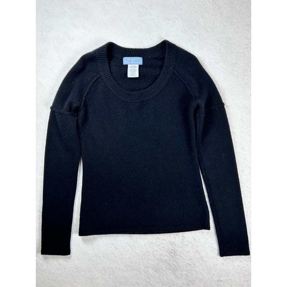 U-Knit Pure 100% Cashmere Sweater Womens Sm Black Scoop Neck Raglan Sleeve Knit
